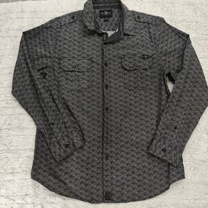 Mark Ecko  Button Down Top Men Large Black Pattern Long Sleeve Y2K Grunge Career